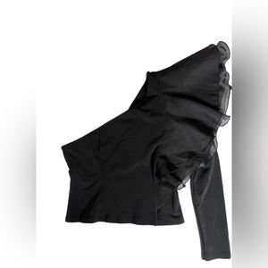 NWT zara black asymmetrical one shoulder ruffled top size L